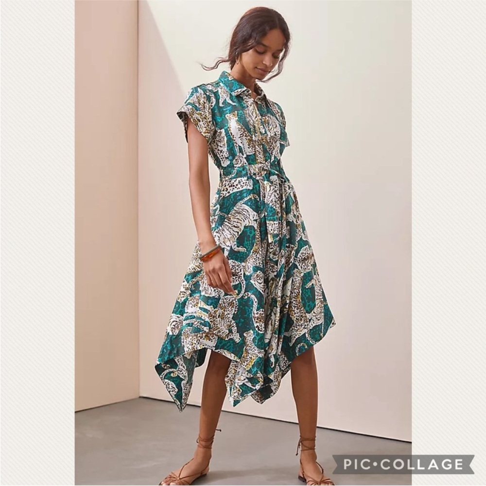 Anthropologie Maeve Contrast Button-Down Midi Dress